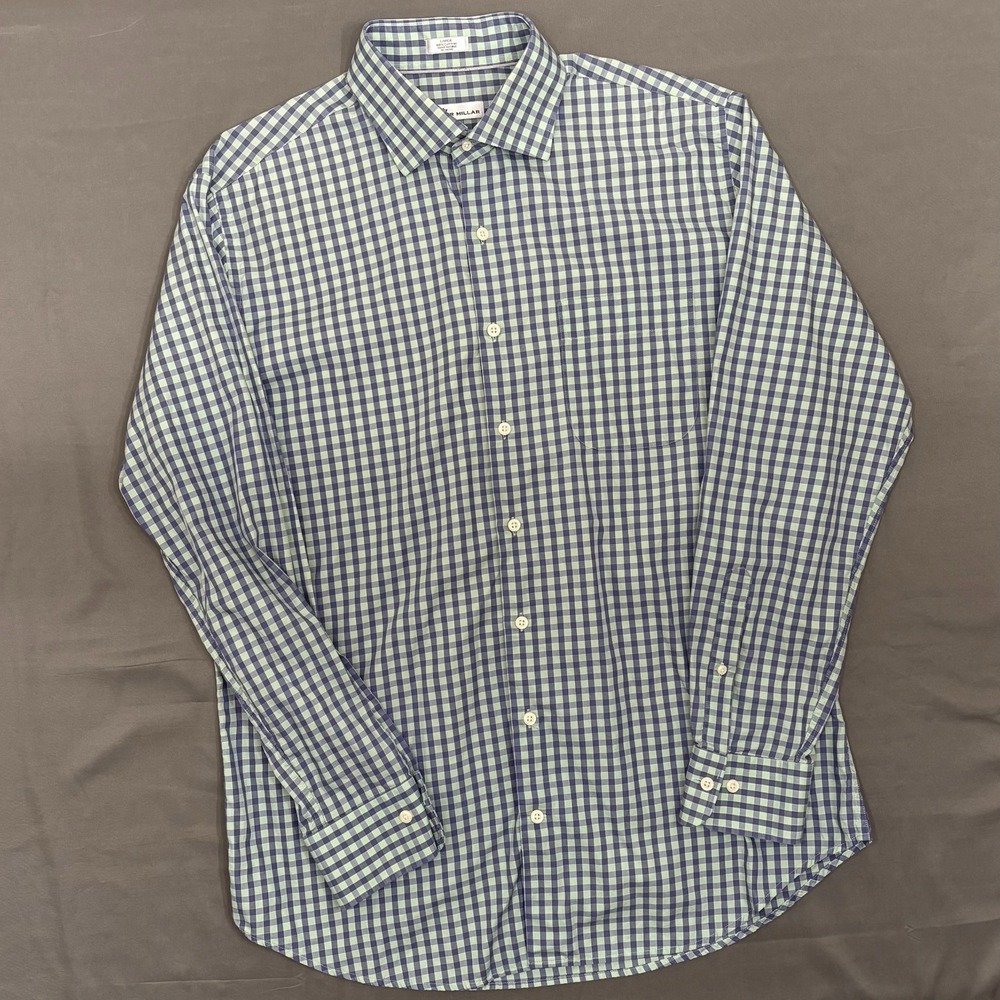 Peter Millar Men's L Long Sleeve Button-Up Dress Shirt Blue Green Gingham Preppy